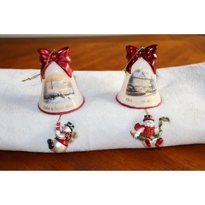 Thomas Kinkade Ringing in Holiday Christmas Bell Ornaments With Snowmen LOT#3
